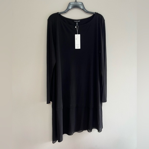 NWT Eileen Fisher Stretch Silk Jersey Bateau Neck Tunic Black, size L - Picture 1 of 7